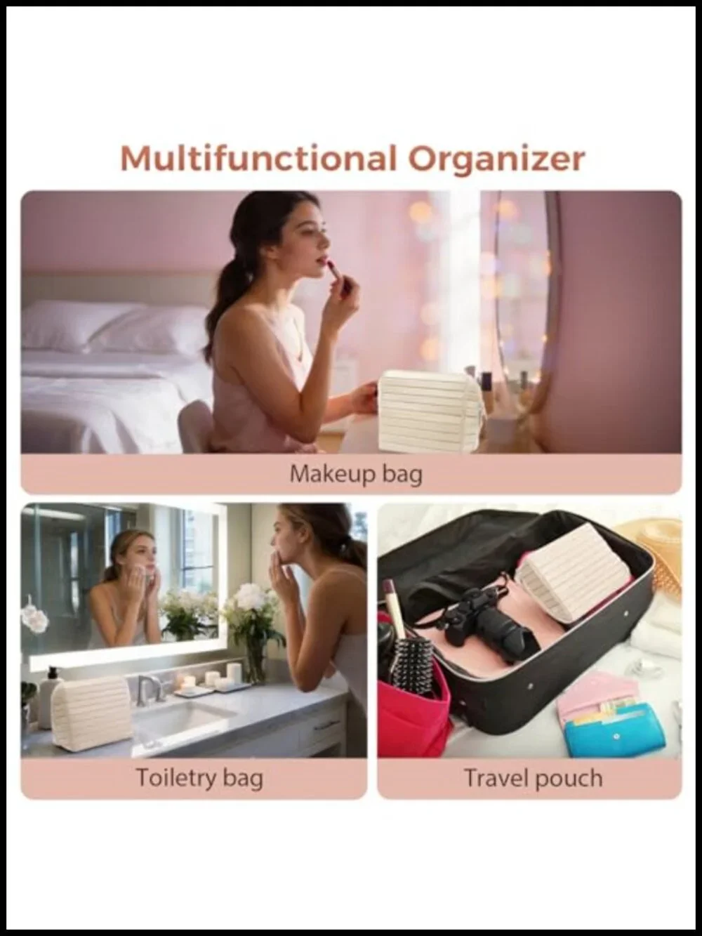 Large Capacity Travel Makeup Organizer Bag with Fold-Down Design